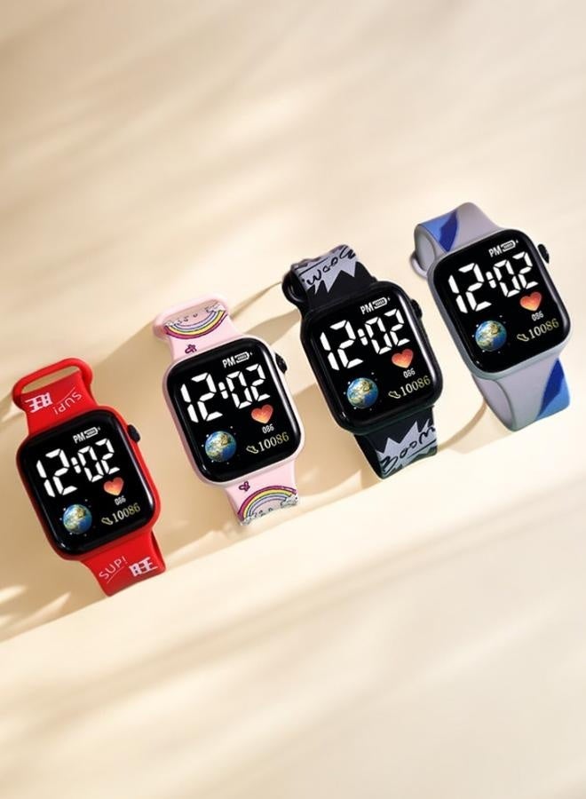 Free Air 4 Pack Cartoon LED Digital Watches,Stylish Button Design,Waterproof Sports Watch for Kids Outdoor Activities,Teens Camping Gear & Students Daily Use (Ldeal Gift) - Image 5